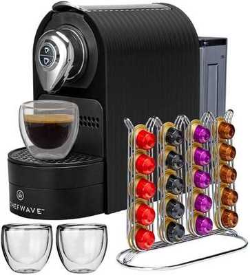 #5. ChefWave Mini Programmable On-Touch 27Oz 40 Pod Holder Espresso Machine (Black)