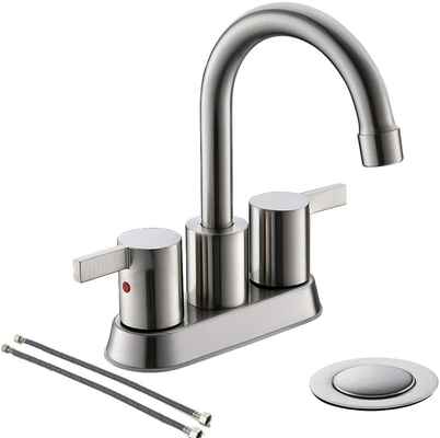 #3. PHIESTINA BF015-1-BN 4'' 2 Handle Center Set Lead-Free Brushed Nickel Bathroom Sink Faucet