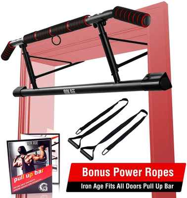 #6. IRON AGE Angled Grip Home Gym Exercise Pull Up Bar w/Shortened Upper Bar