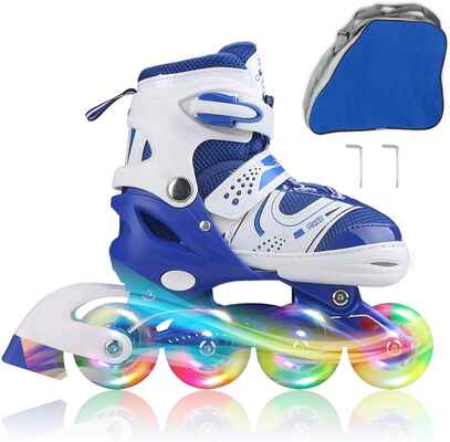 #9. JIFAR Indoor & Outdoor Inline Adjustable Skates for Boys & Girls w/Illuminated Wheels