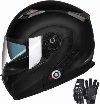 #5. FreedConn Bluetooth Flip Up Dual Visors Built-in Waterproof Motorcycle Helmet (Matte Black, L)