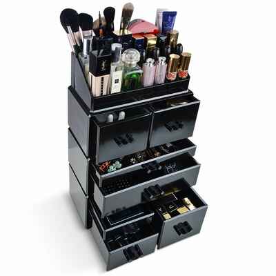 #6. InnSweet Black 4Pcs Acrylic Makeup Jewelry Display Box Makeup Organizer Cosmetic Organizer