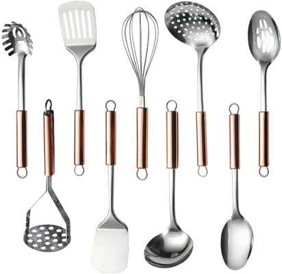 #8 Homquen 9Pcs Stainless Steel Kitchen Gadget Cookware Kitchen Utensils Set