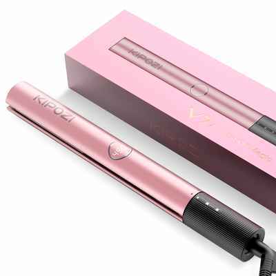 #7. KIPOZI 2-in-1 Titanium Flat Iron Straightener & Curling Iron w/Salon High Heat (Rose Gold)