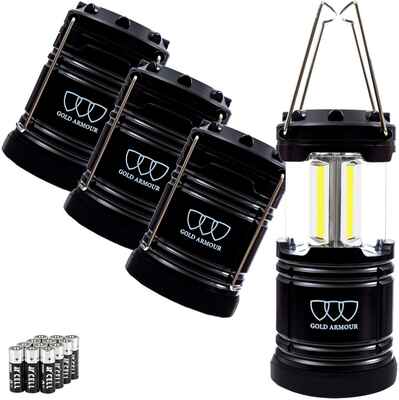 #7. GOLD ARMOUR 500LM Battery Powered 4 Pack Portable Lights Gear LED Camping Lantern (Black)