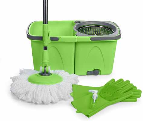 #6. JFB SoftSpin 2-Stage Floor Mop System with Built-in Detergent Dispenser Floors Cleaner (Green)