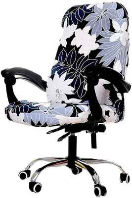 #8. WOMACO Medium Leaves & Flowers Printed Modern Office Computer Chair Cover
