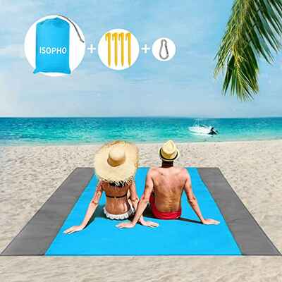 #6. ISOPHO Over-Sized Lightweight Waterproof Sand-Proof Beach Blanket for Travel w/Bag