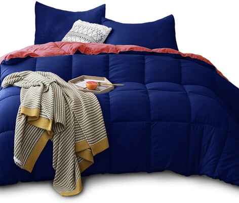 #4. KSENTEX Navy/Coral Twin All-Season Reversible Duvet Down Alternative Quitted Comforter