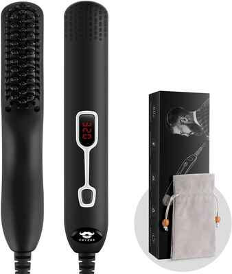 #1. Cayzor Upgraded Professional Electric Beard Straightener Comb for Men w/LCD & Carrying Bag