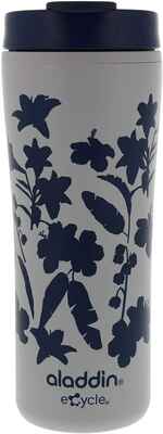 #4. Aladdin Navy Floral On-the-Go 16Oz Leak-proof Lid eCycle Coffee Travel Mug