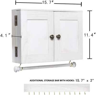 #6. Y&ME YM Wall-Mounted White Wood Jewelry Organizer w/Wooden Barn Door for Jewelry