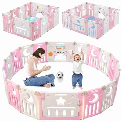 #2. Dripex 14 Panel Expandable Baby Fence Upgrade New Clip Foldable Playpen (Pink/White)