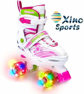 #8. Xino Sports Fun Illuminating Wheels Adjustable Kids Roller Skates for Girls & Boys Age 5-20