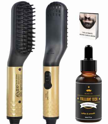 #10. FILLIGHT TECH Quick Heated Hair Beard Straightener Brush/Comb for Men & Women (Gold)