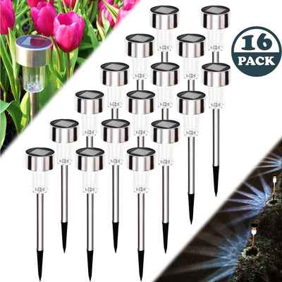 #7. Meykers 16 Pack Waterproof Wireless Outdoor Solar Light for Pathway Garden Driveway