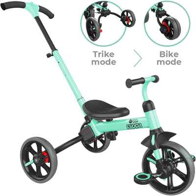 #5. Yvolution 4-in-1 Ages 2 – 5 Years Removable Pedals Y Velo Flippa 4-in-1 Toddler Trike