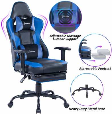 #9. VON RACER High-Back Swivel Leather Chair with Adjustable Armrests Gaming Chair (Blue/Black)