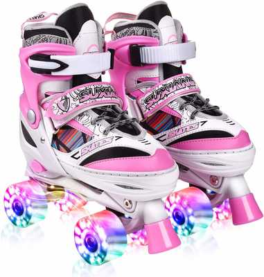 #5. Kuxuan All Wheels Fun Light-Up Doodle Design Adjustable Roller Skates for Girls & Ladies