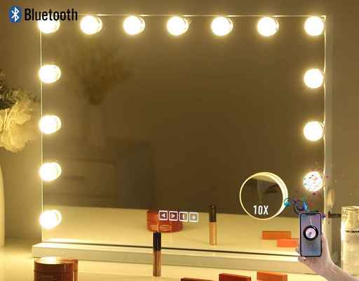 #2. HANSONG Wall Mounted Large Bluetooth Vanity Makeup Mirror w/Lights