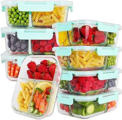 #7. BAYCO 8 Pcs BPA-Free & Leak-Proof Glass Airtight Glass 3 Compartment Food Storage Container