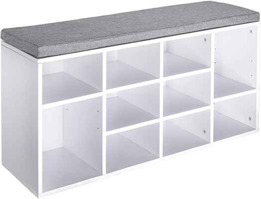 #3. Berry Ave Modern Space-Saving White 10 Shoe Rack Bench w/Padded Seat