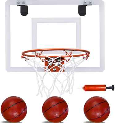 #8. PikDos Indoor Kids Mini Basketball Hoop w/3 Basketballs & Hand Pump for Home Door Wall Mount