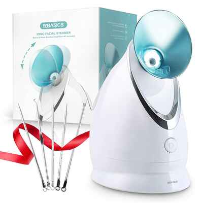 #5. EZBASICS Blue Facial Steamer Nano Ionic, Unclogs Pores, Warm Mist Home Facial Humidifier Atomizer