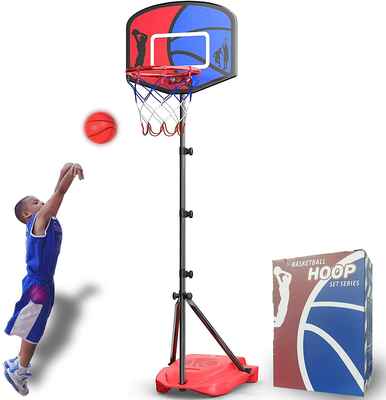 #3. HAHAKEE Adjustable Kids Basketball Hoop Set Sports Game Net, Sandbag, Ball, & Air Pump