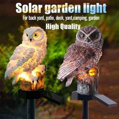 #8. Tooeary White LED Owl Yard Ornament Outdoor Lawn Lamp Lighting Solar Garden Light