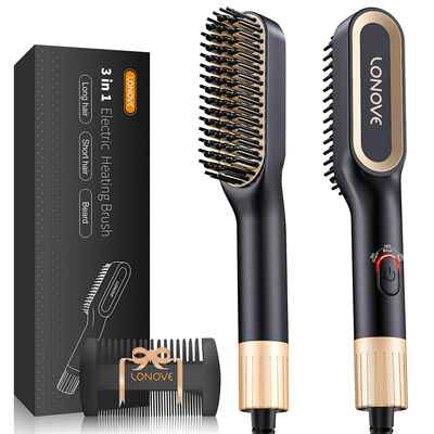 #5. LONOVE 3-in-1 Anti-Scald Multi-Functional Hot Beard Hair Straightener Iron Comb Brush