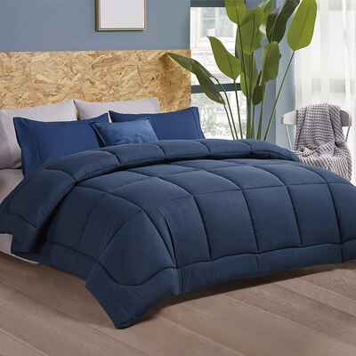 #5. Bedsure King Size Navy Blue Comforter Duvet Insert Quilted Bedding Comforter