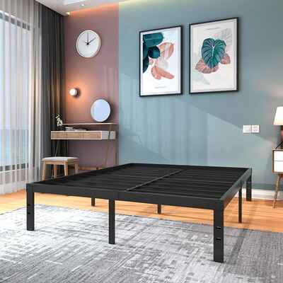 #7. HOMUS King Black None-Slip Noise-Free Heavy-Duty Steel Metal Platform Bed Frame