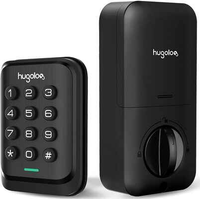 #5. HUGOLOG Bedroom Door Auto-Lock Keypad Deadbolt Lock Entry Door Lock (Black)