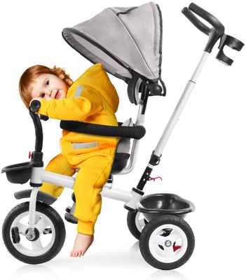 #2. Kaw 4-in-1 Aged 1 – 5 Years Old Kids Tricycle w/Safety Seat, Canopy & Storage Basket