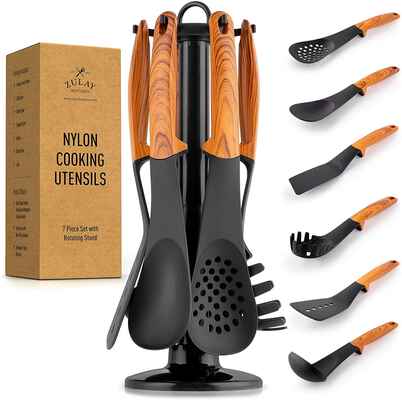 #10. ZULAY 7Pcs Non-Stick Heat-Resistant Spatula Utensils Set w/Holder & Rotating Stand