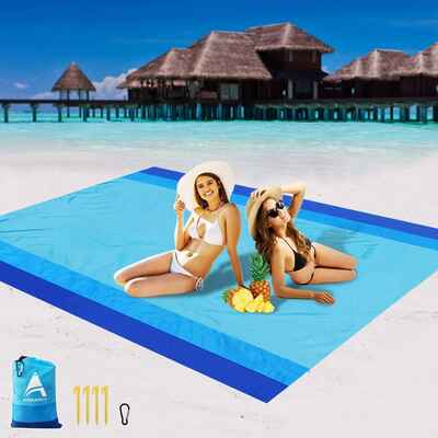 #9. AISPARKY Outdoor Sand-Proof Picnic Large Compact Beach Blanket w/Nylon Pocket for Travel