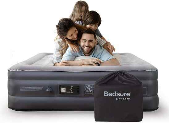 #6. Bedsure 18'' Raised Queen Built-in Pump Double Inflatable Air Mattress for Indoor Use