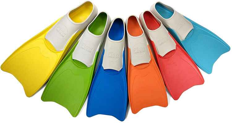 #7. Flow Swim Gear Youth Sizes for Kids Floating Quality-Rubber Swim Fins for Swimming