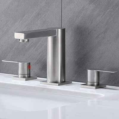 #2. Ufaucet Stainless Steel Widespread 2 Handle 3 Holes Modern Commercial Nickel Bathroom Faucet