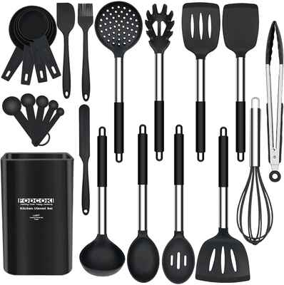 #3. FODCOKI Non-Stick Heat-Resistant 23Pcs Stainless Steel Handle Kitchen Utensils Set