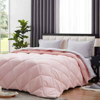 #3. NexHome King Blush Pink/Light Grey Reversible Hypoallergenic Down Alternative Quilted Comforter