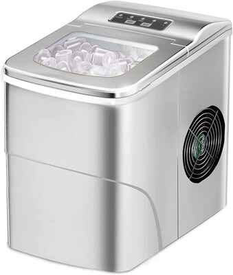 #9. AGLUCKY Automatic 9 Cubes Ready Portable Countertop Ice Maker Machine (Silver)