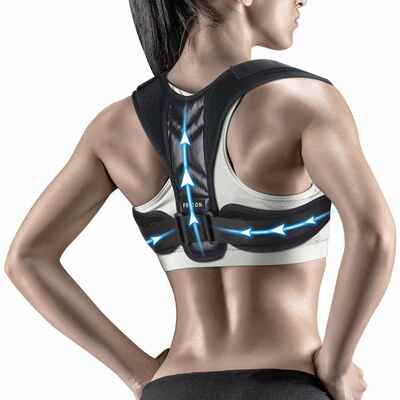 #9. Fricon Black Upper Back Brace Clavicle Support Comfortable Posture Corrector for Men & Women