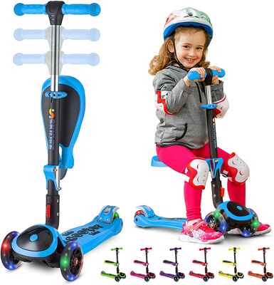 #9. S SKIDEE Adjustable Height 3-LED Wheels Foldable & Removable Seat Scooter for Kids 2 – 12 Yrs. Old