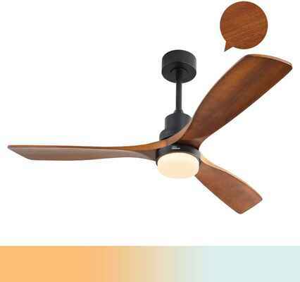 #1. Sofucor 3 Blades Noiseless Motor Solid Walnut Wood Ceiling Fan w/Lights (Matte Black)