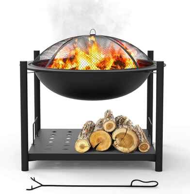 #8. SERENELIFE SLCARFP54 2-in-1 26'' Wood Burning Steel BBQ Grill for Bonfire & Picnic